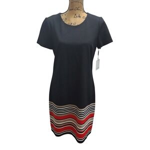 Calvin Klein Black Sheath Dress with Striped Hem Women's Size 12